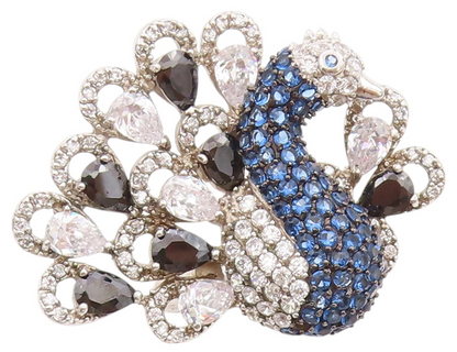 925 Sterling Silver Vintage Ring White Blue CZ & Spinel Peacock  Sz 9  RG32646