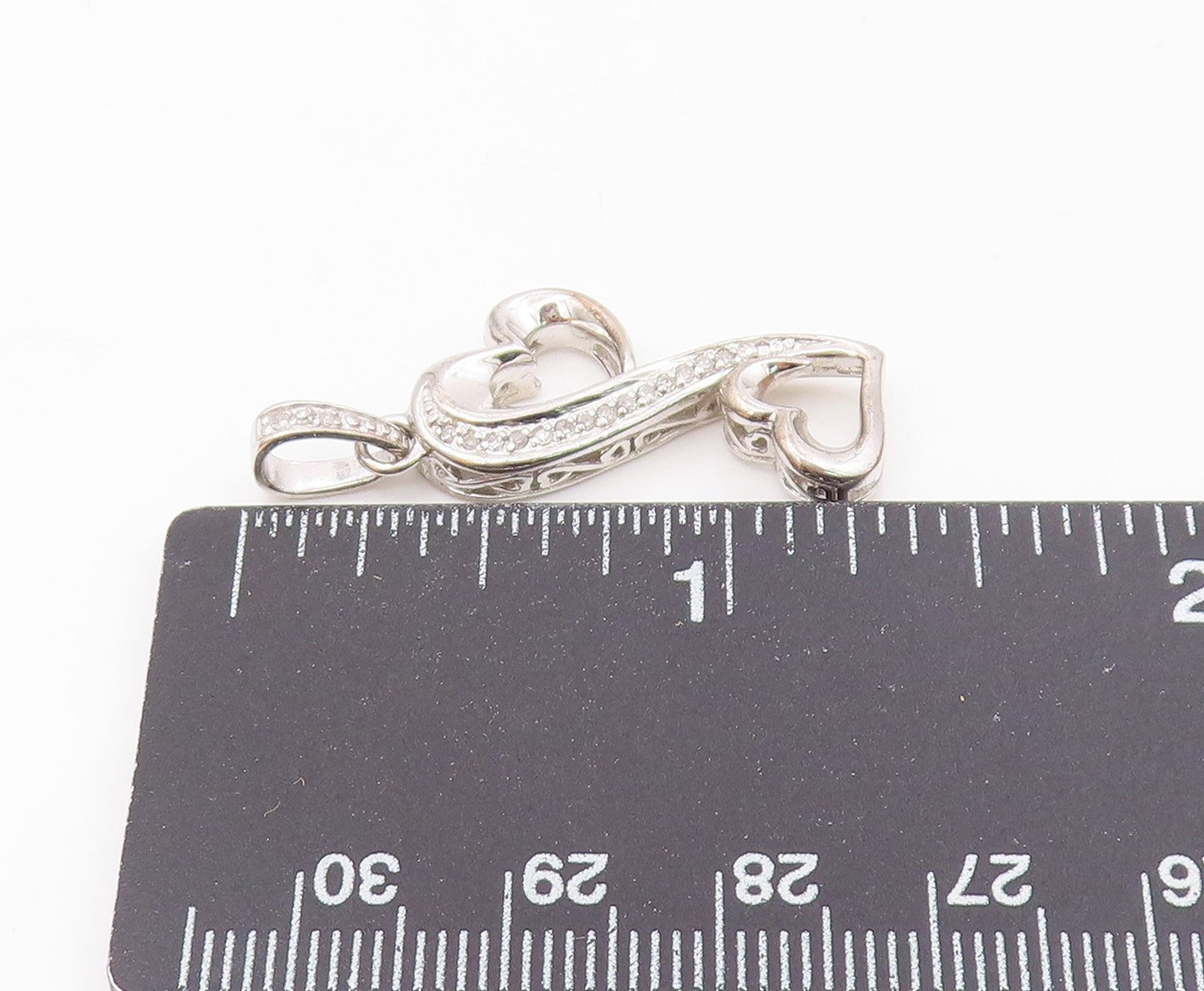 925 Silver  Vintage Genuine Diamonds Floating Love Hearts Pendant  PT21169