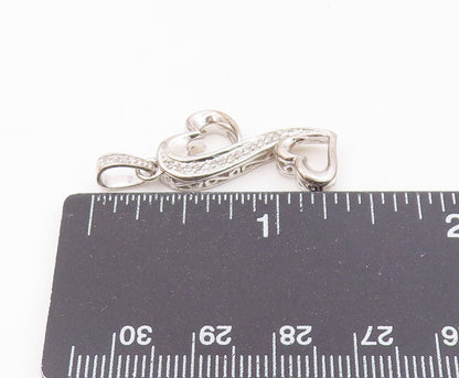 925 Silver  Vintage Genuine Diamonds Floating Love Hearts Pendant  PT21169