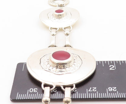 925 Sterling Silver Vintage Bracelet Round Brutalist Gemstone Inlay  BT10892
