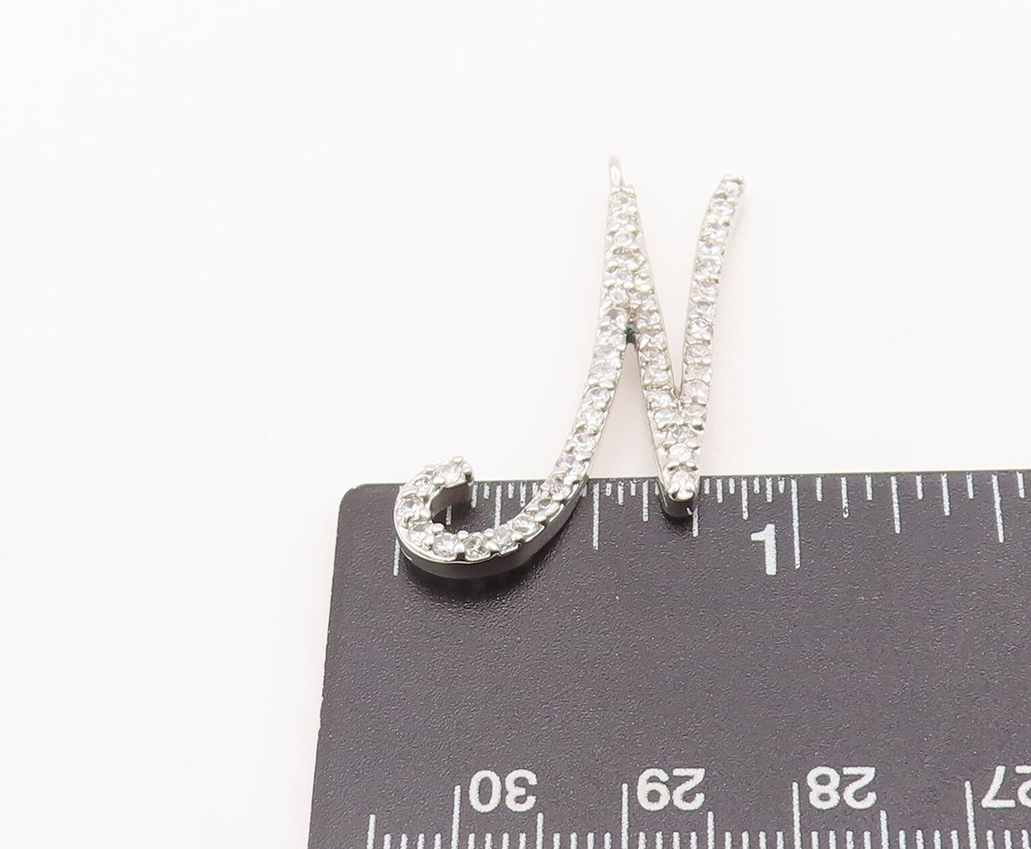 925 Sterling Silver Vintage Pendant Solid Cutout Inlay CZ Alphabet 'N'  PT22684