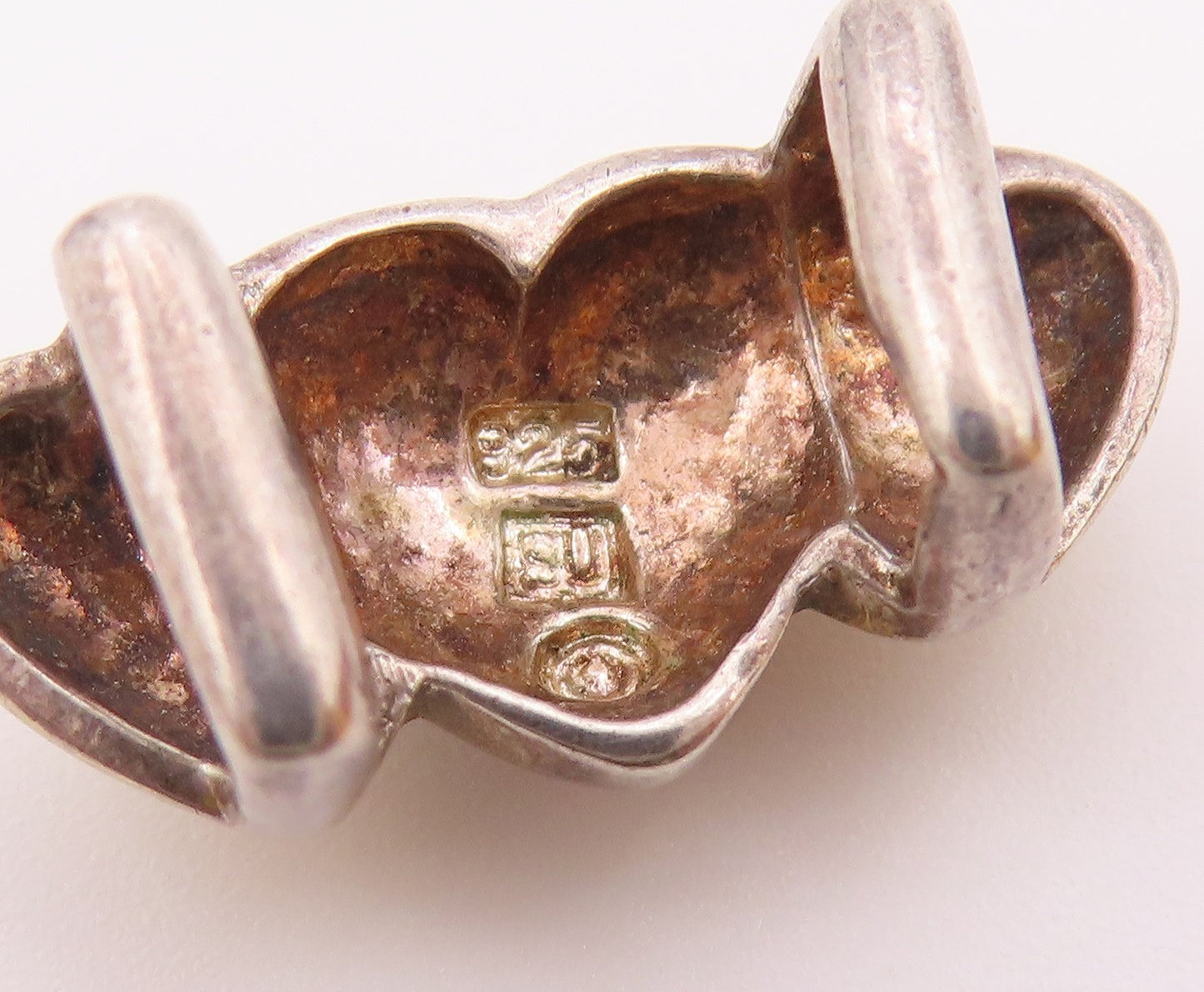 925 Sterling Silver  Vintage Shiny Two Tone Love Hearts Slide Pendant  PT16125