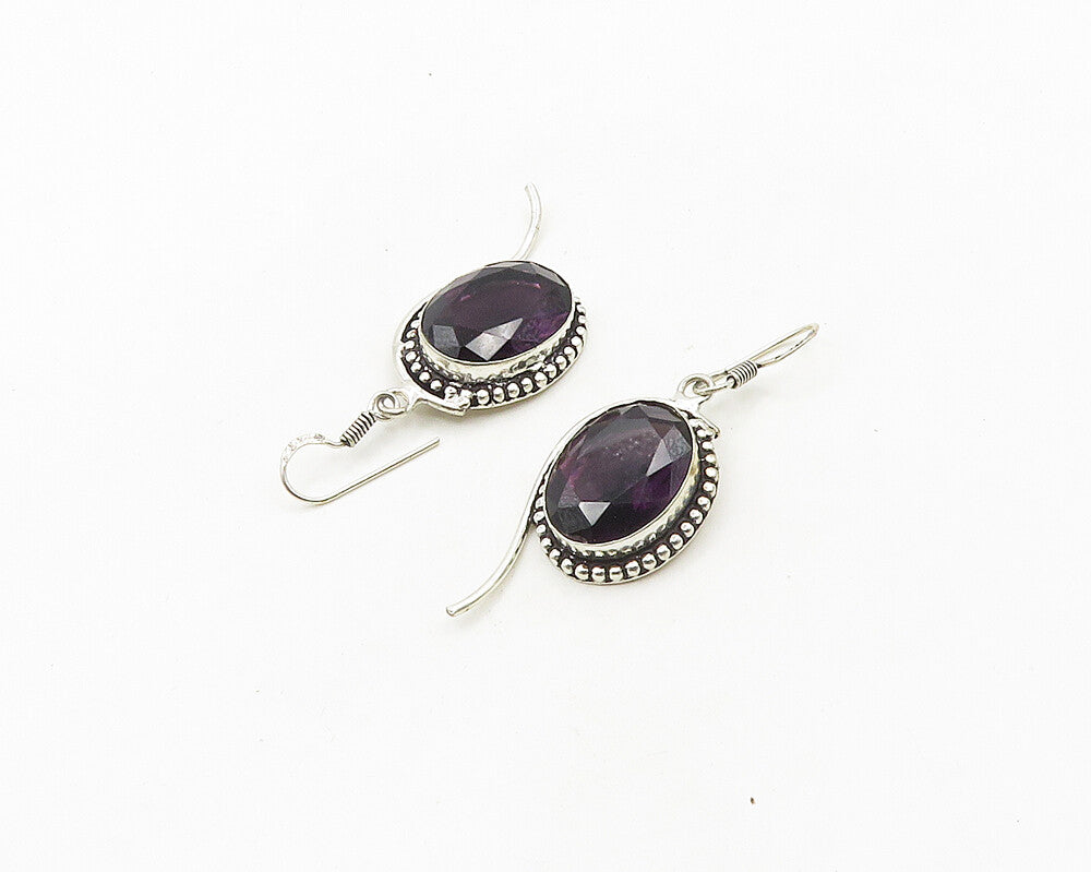 925 Sterling Silver  Vintage Faceted Amethyst Bubble Dangle Earrings  EG9505