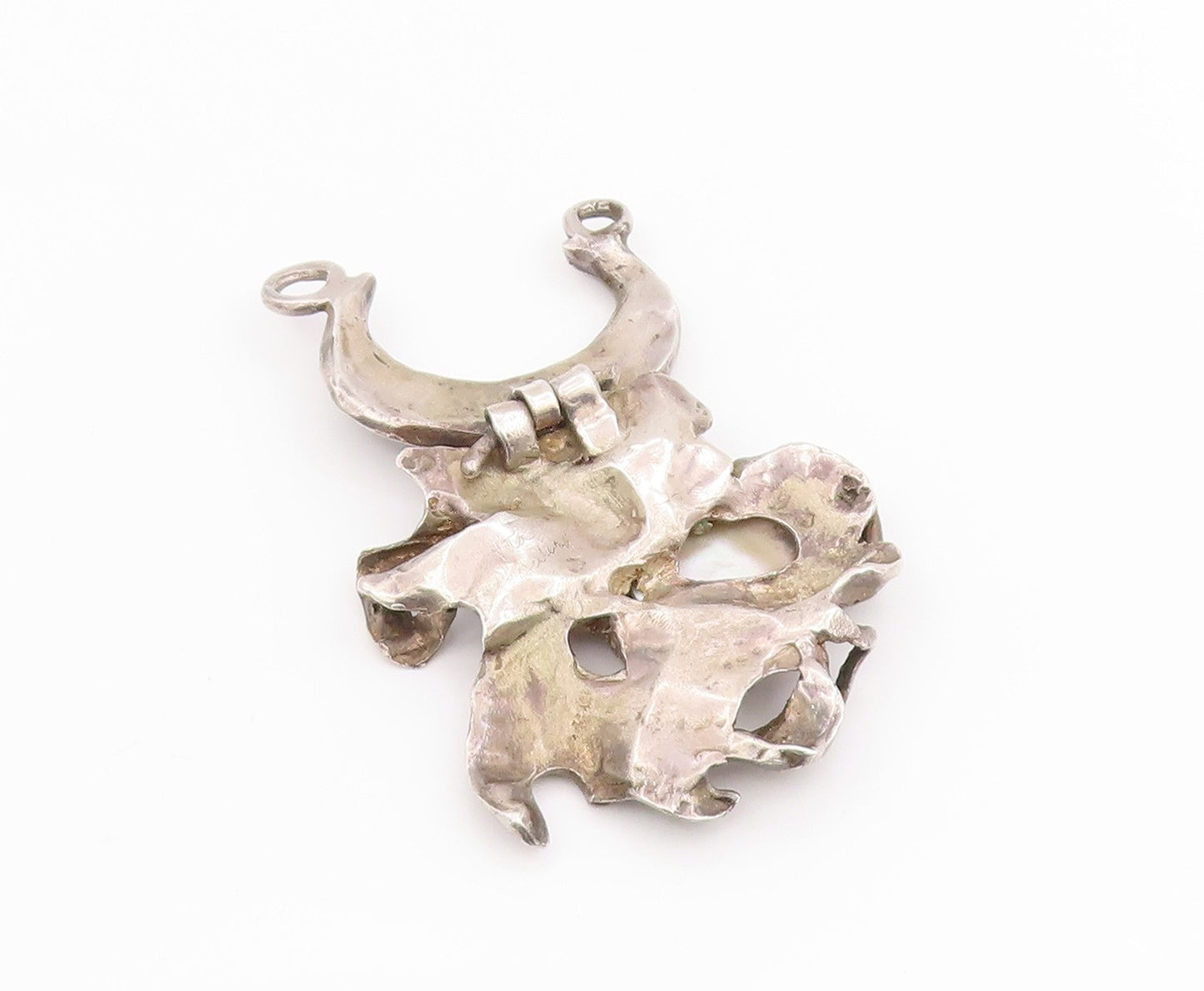 925 Sterling Silver Vintage Pendant Abalone Solid Brutalist Design  PT25694