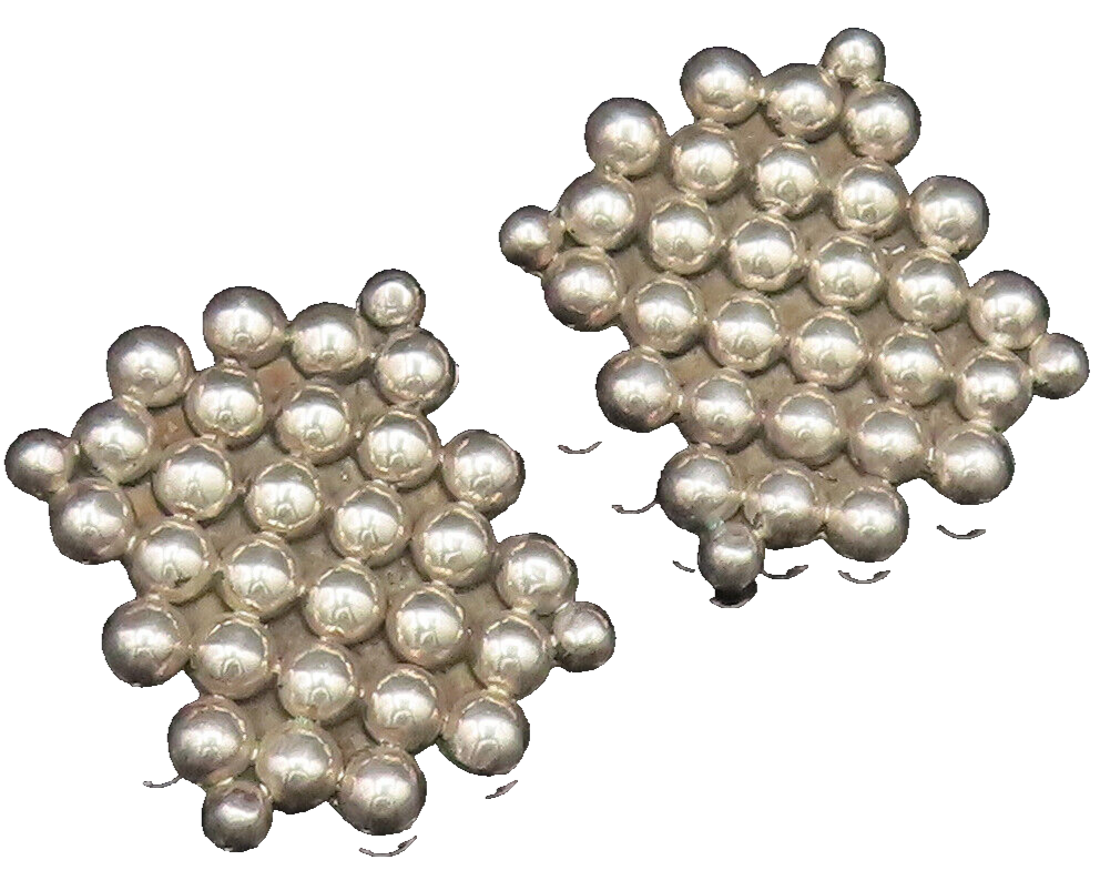MEXICO 925 Sterling Silver Vintage Beaded Cluster Non Pierced Earrings EG12146