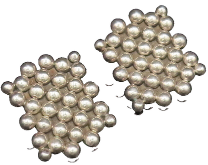 MEXICO 925 Sterling Silver Vintage Beaded Cluster Non Pierced Earrings EG12146