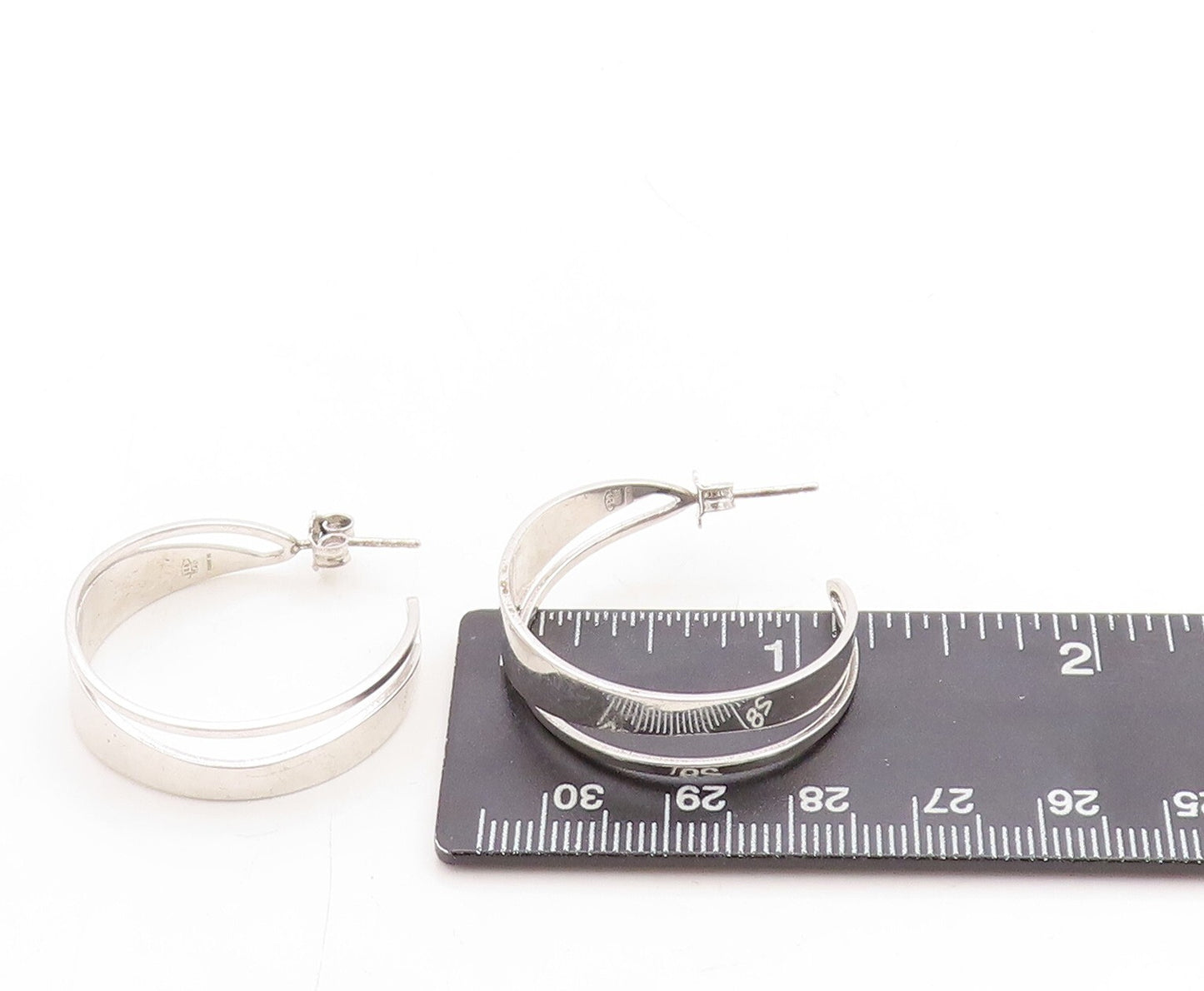925 Sterling Silver Vintage Earrings Modernist Cutout Open Hoops  EG13307