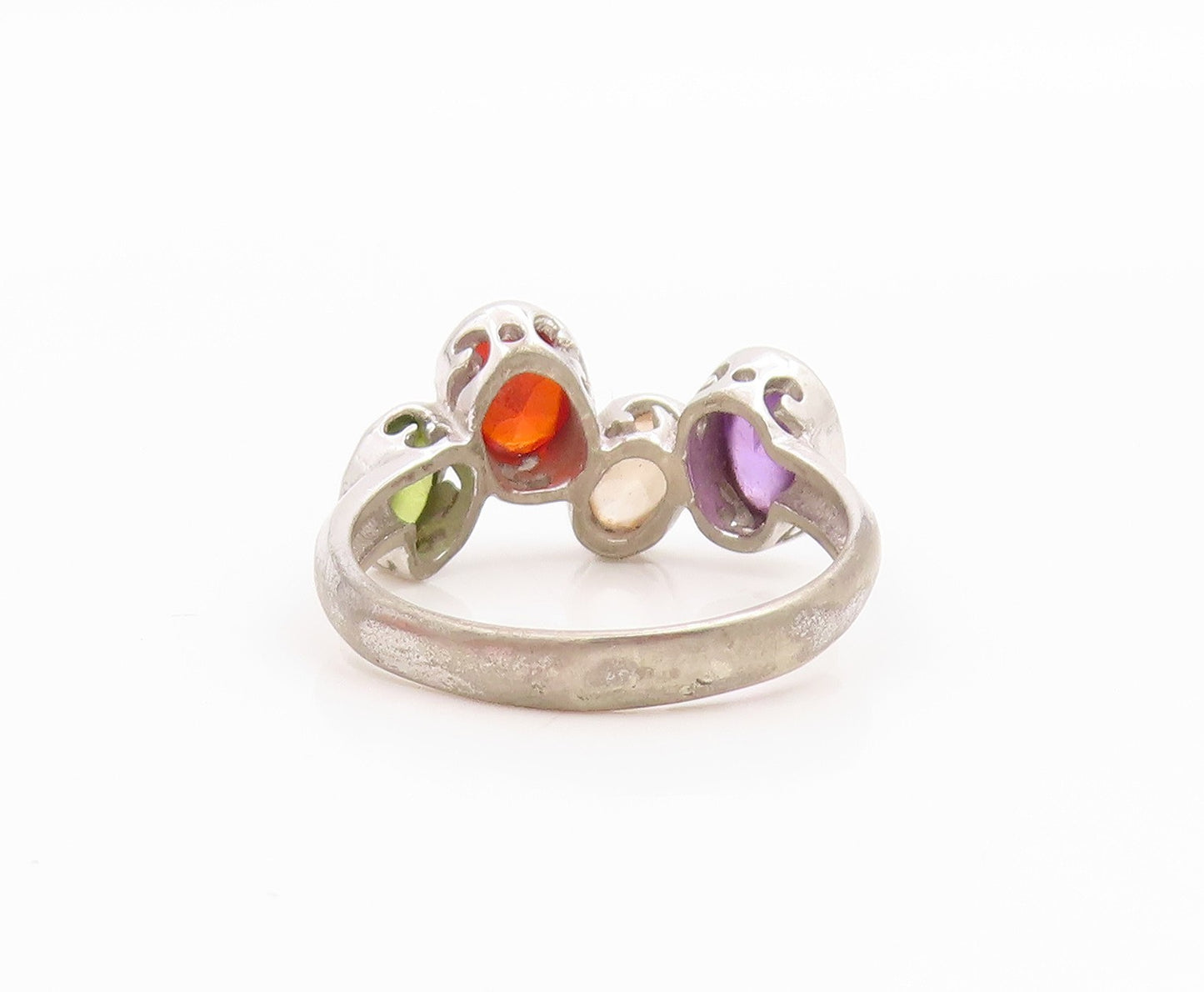 925 Sterling Silver Vintage Ring Oval Cut Multi Gemstone Band  Sz 8  RG35842