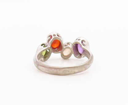 925 Sterling Silver Vintage Ring Oval Cut Multi Gemstone Band  Sz 8  RG35842