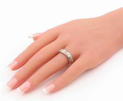 925 Sterling Silver Vintage Ring Round CZ Inset Classic Wide Band  Sz 7  RG34188