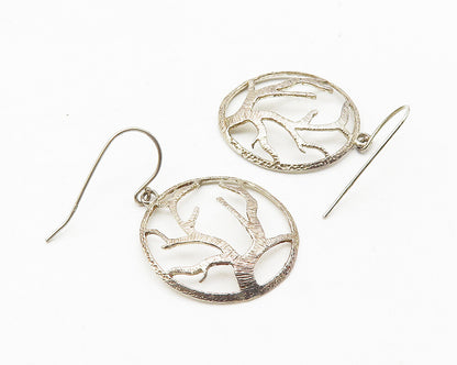 925 Sterling Silver  Vintage Tree Branches Motif Round Dangle Earrings  EG5586
