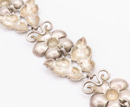 925 Sterling Silver Vintage Bracelet BAUR Solid Carved Flower & Leaves  BT10345