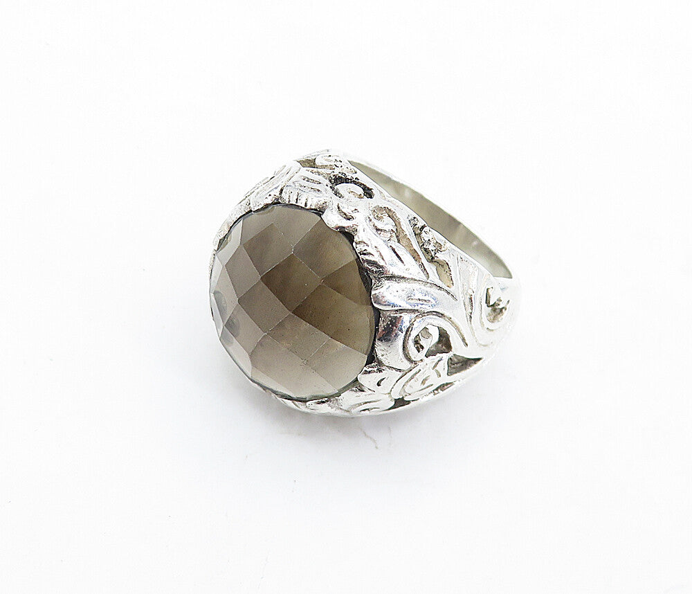 925 Sterling Silver  Vintage Topaz Floral Swirl Vine Cocktail Ring Sz 8 RG5760