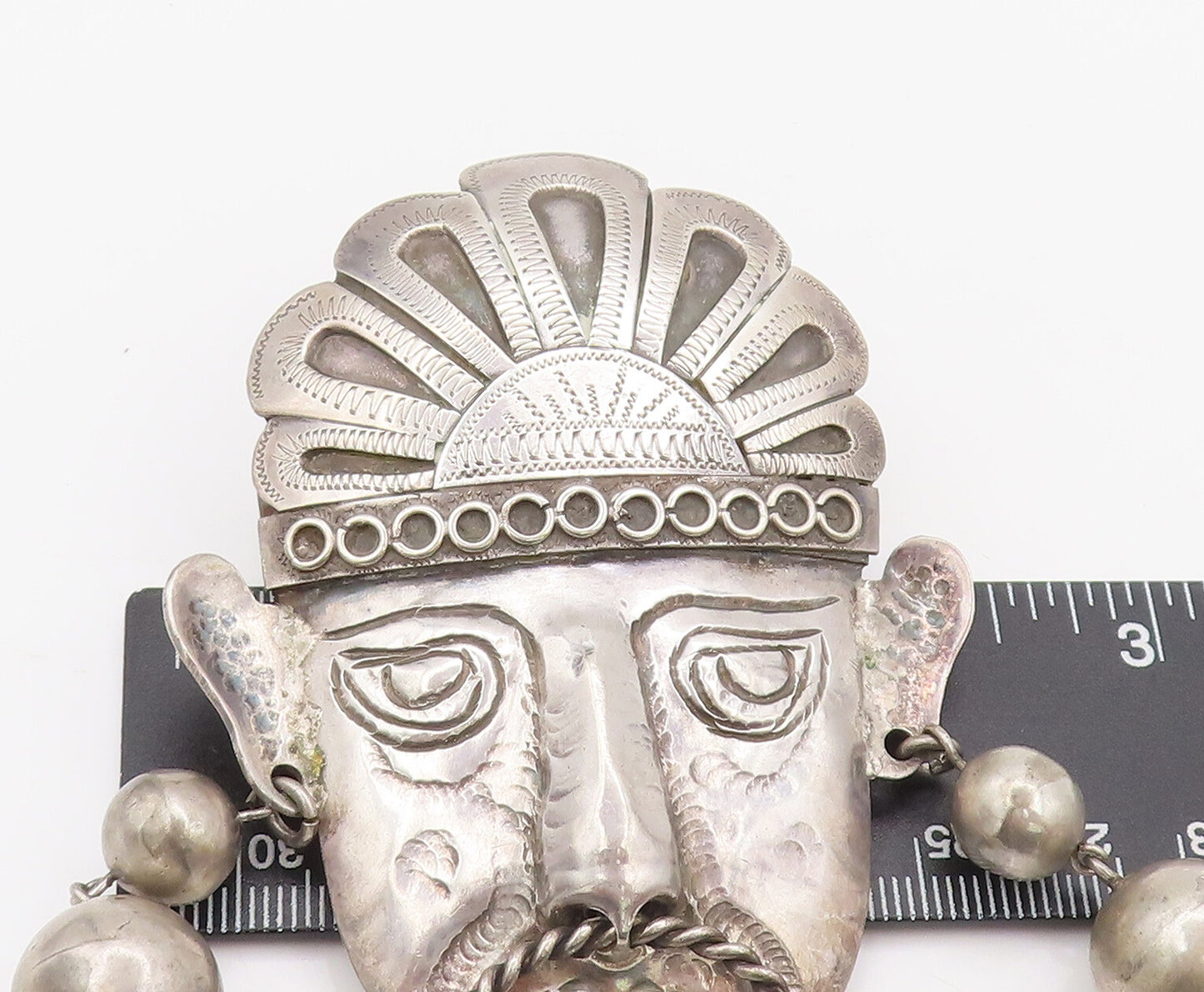 925 Sterling Silver  Vintage Antique Large Aztec Warrior Brooch Pin  BP10532