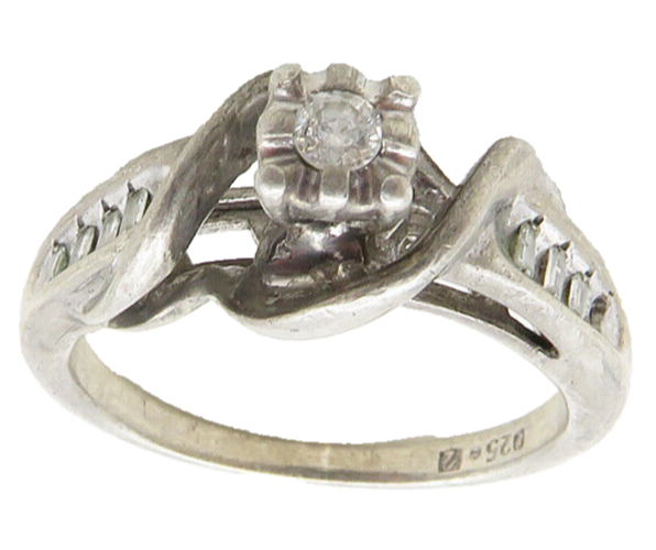 925 Sterling Silver  Vintage Genuine Diamonds Wrapped Band Ring Sz 5  RG9991