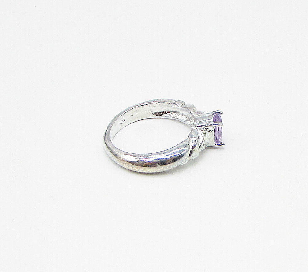 925 Sterling Silver  Faceted Amethyst Solitaire Band Ring Sz 7  RG3484