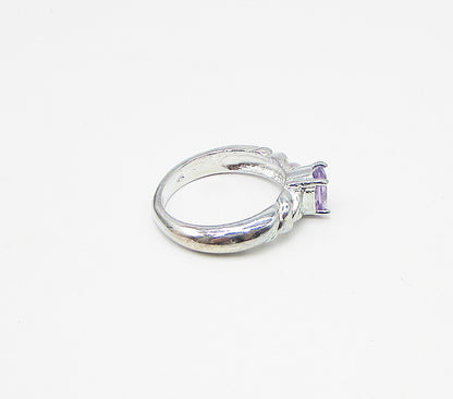 925 Sterling Silver  Faceted Amethyst Solitaire Band Ring Sz 7  RG3484