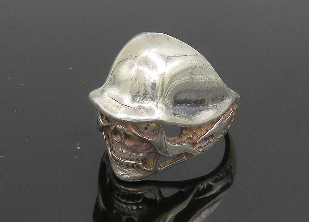 925 Sterling Silver  Vintage Shiny Skeleton Head Biker Ring Sz 9.5  RG23329