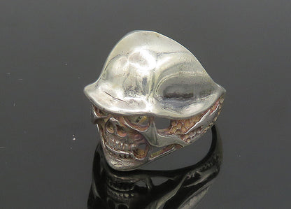 925 Sterling Silver  Vintage Shiny Skeleton Head Biker Ring Sz 9.5  RG23329