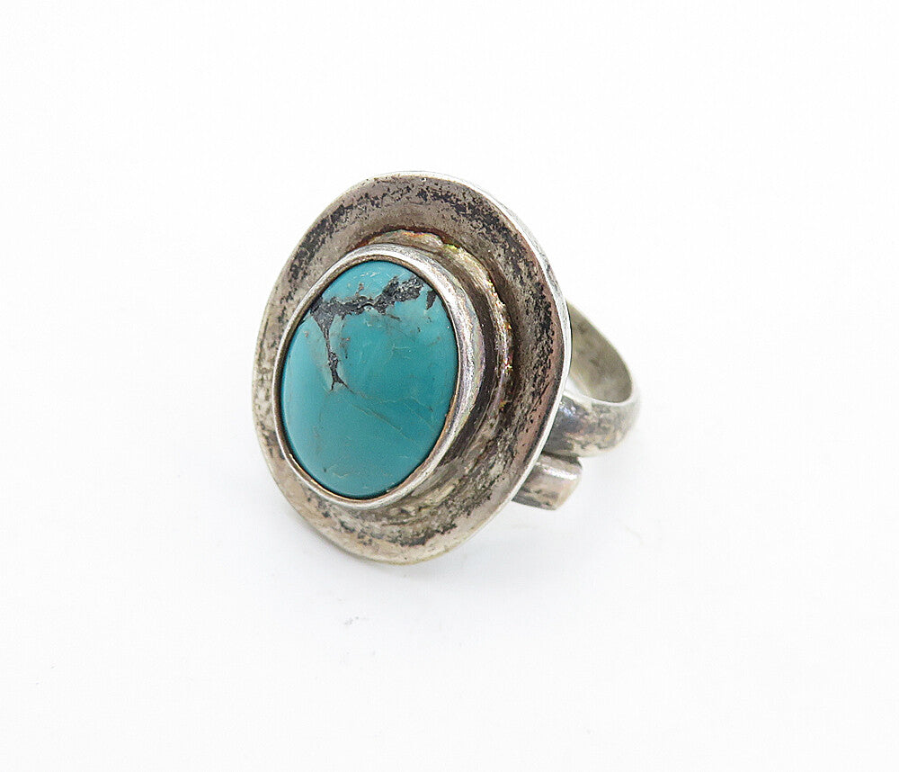 MEXICO 925 Silver  Vintage Turquoise Smooth Oval Cocktail Ring Sz 6  RG6942