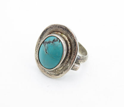 MEXICO 925 Silver  Vintage Turquoise Smooth Oval Cocktail Ring Sz 6  RG6942