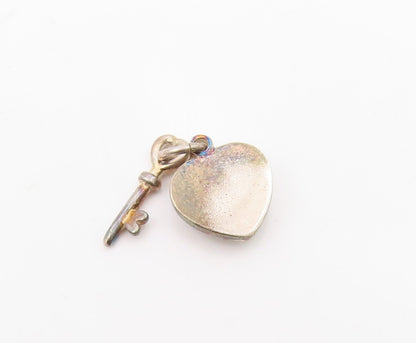 925 Sterling Silver Vintage Topaz Love Heart Lock & Key Charm Pendant PT21300