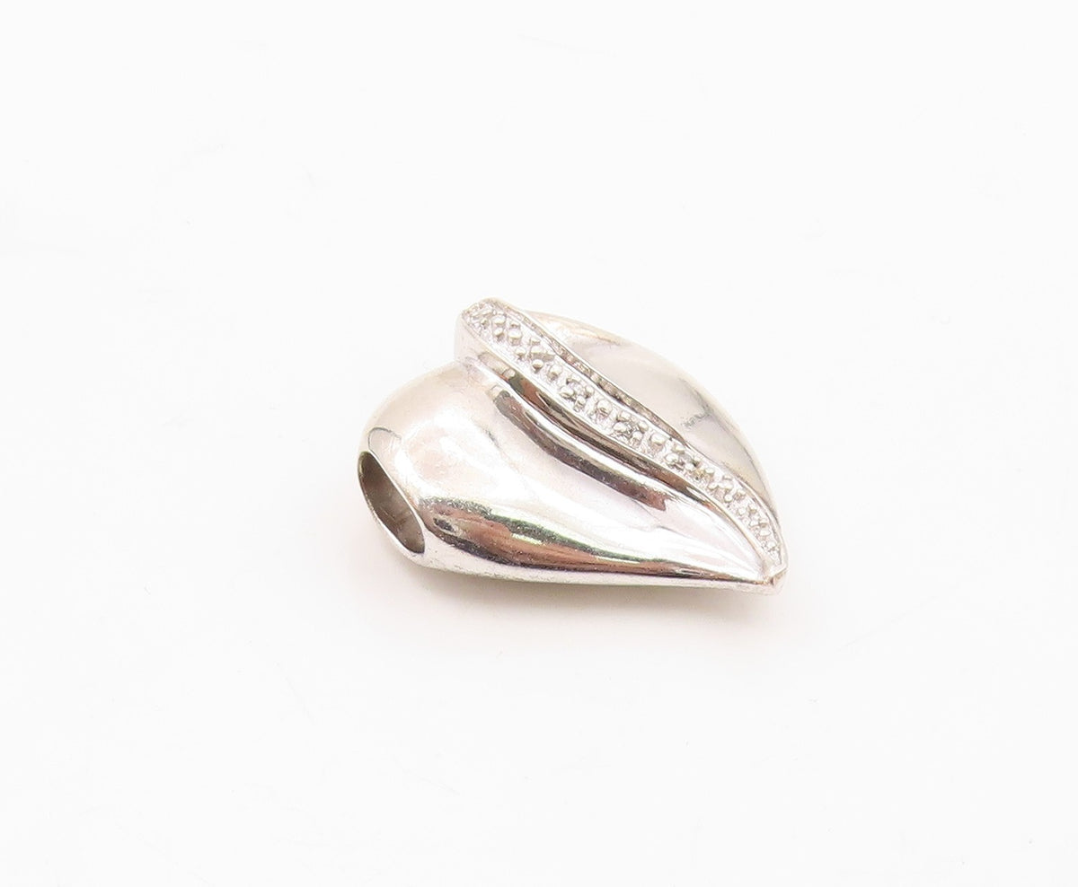 925 Sterling Silver  Vintage Genuine Diamonds Love Heart Pendant  PT18203