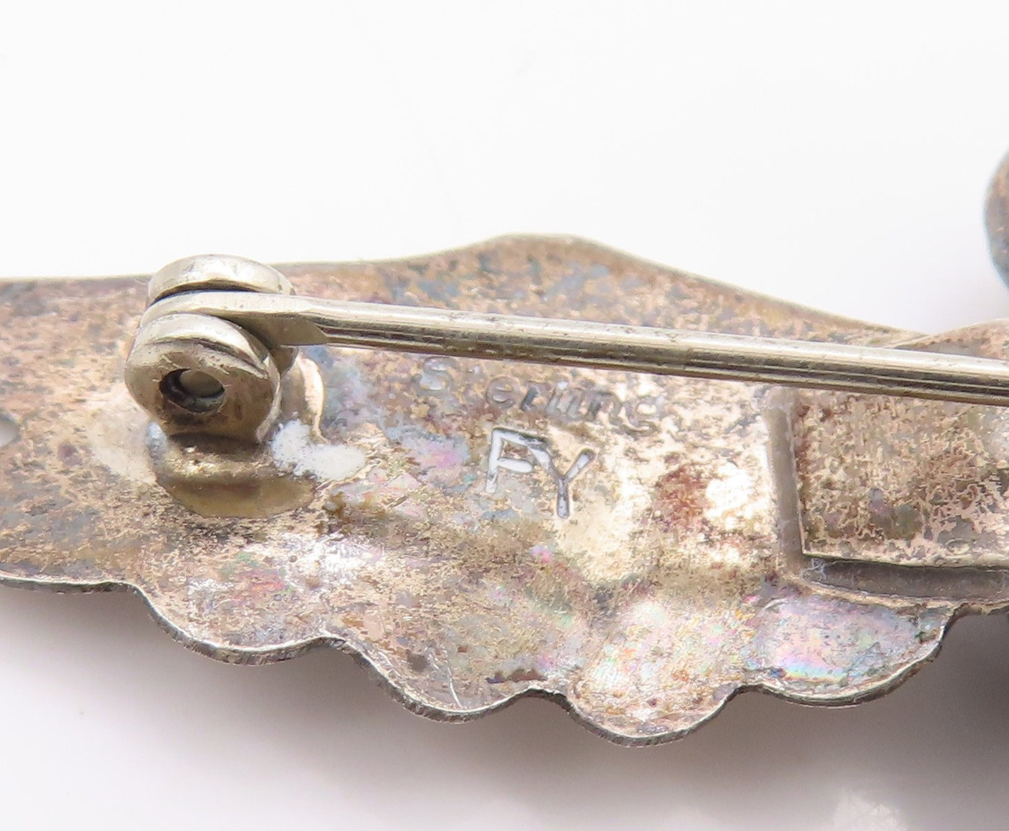 925 Sterling Silver Vintage Brooch NAVAJO Onyx Etched Humming Bird Pin   BP11870