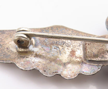 925 Sterling Silver Vintage Brooch NAVAJO Onyx Etched Humming Bird Pin   BP11870