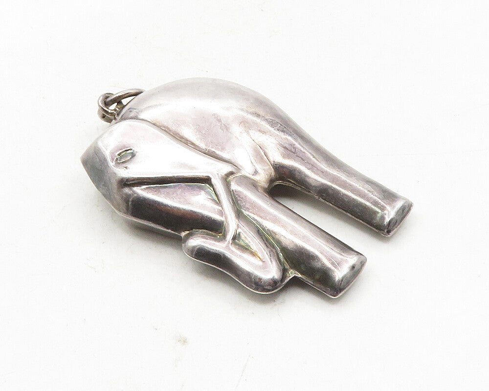 925 Sterling Silver  Vintage Dark Tone Hollow Elephant Motif Pendant  PT7790