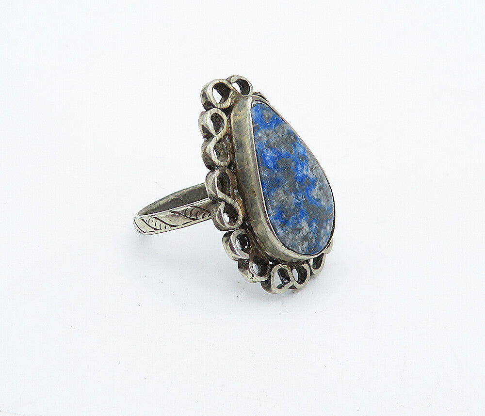 925 Sterling Silver  Vintage Tear Drop Blue Jasper Cocktail Ring Sz 8.5 RG4483