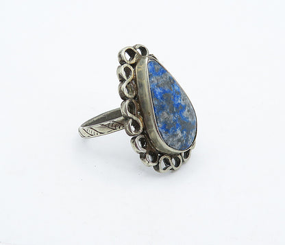 925 Sterling Silver  Vintage Tear Drop Blue Jasper Cocktail Ring Sz 8.5 RG4483