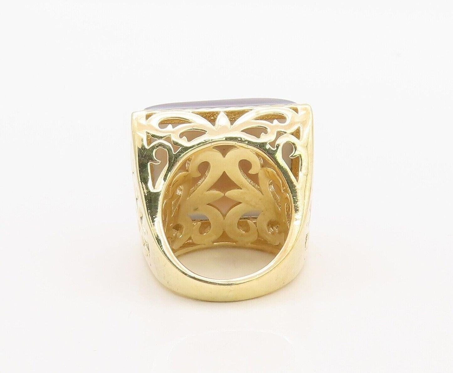 925 Sterling Silver Vintage Ring Gold Plated Carved Square Gemstone Sz 8 RG30077