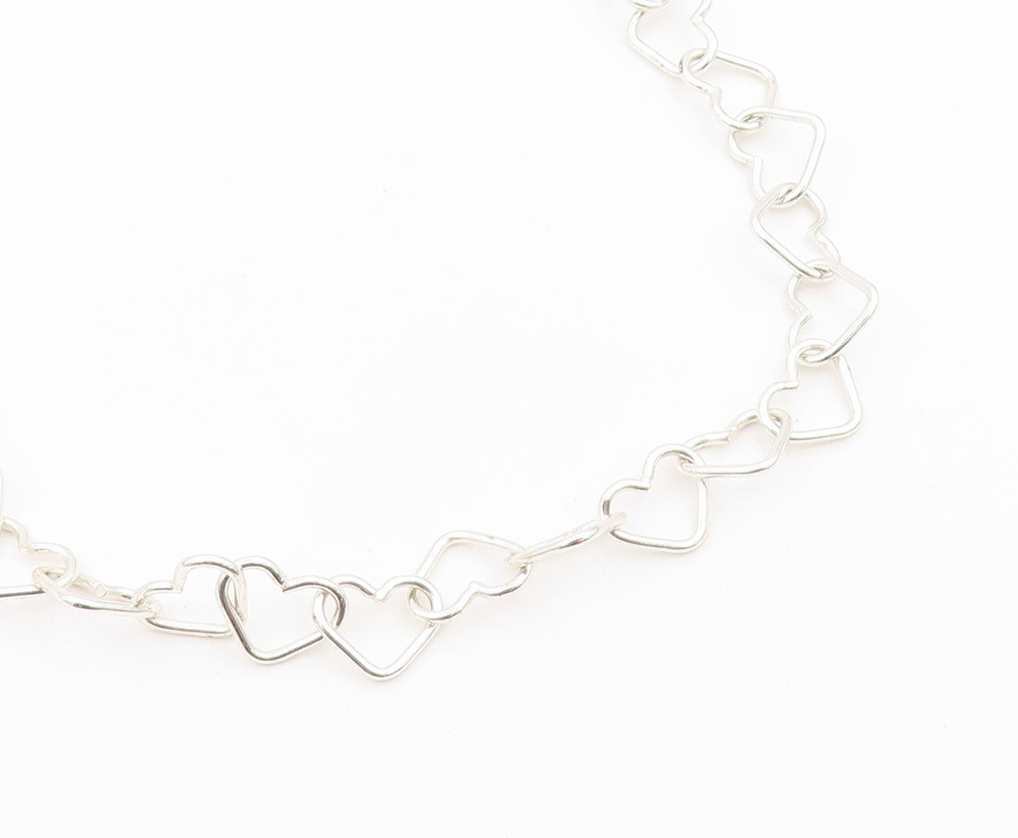925 Sterling Silver Vintage Necklace Interlocking Open Love Heart Chain  NE4939