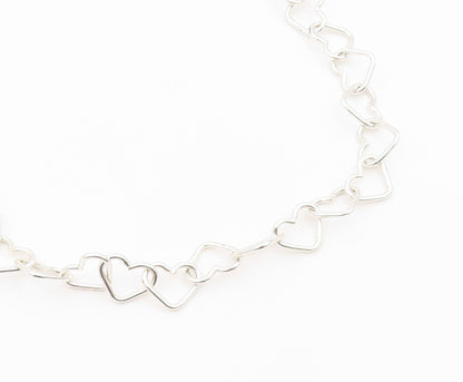 925 Sterling Silver Vintage Necklace Interlocking Open Love Heart Chain  NE4939