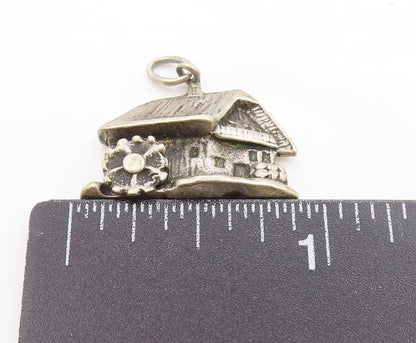 925 Sterling Silver Vintage Pendant Black Forest Mill House Charm MOVES  PT25014