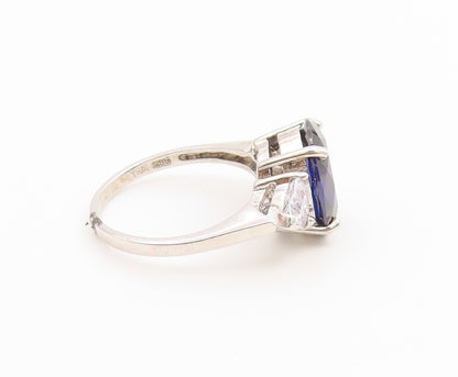925 Sterling Silver Vintage Ring Oval Cut Sapphire & Topaz Band  Sz 10  RG36892