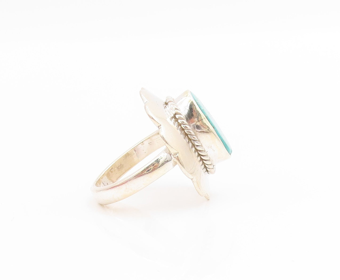 925 Sterling Silver Vintage Ring Turquoise Concha Flower Band  Sz 6  RG34419