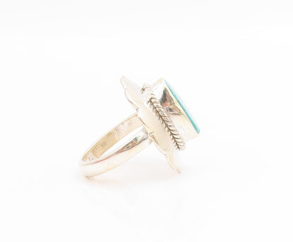 925 Sterling Silver Vintage Ring Turquoise Concha Flower Band  Sz 6  RG34419