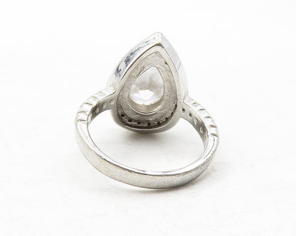 925 Sterling Silver  Tear Drop Cubic Zirconia Cocktail Ring Sz 7  RG12357