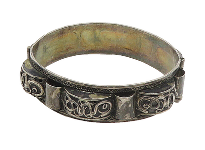 925 Sterling Silver  Vintage Antique Dark Tone Swirl Bangle Bracelet  BT6601