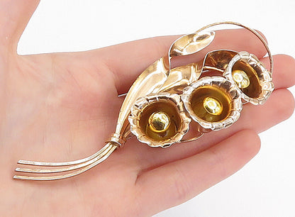 TRUART 925 Sterling Silver  Vintage Gold Plated Flower Bunch Brooch Pin BP1598