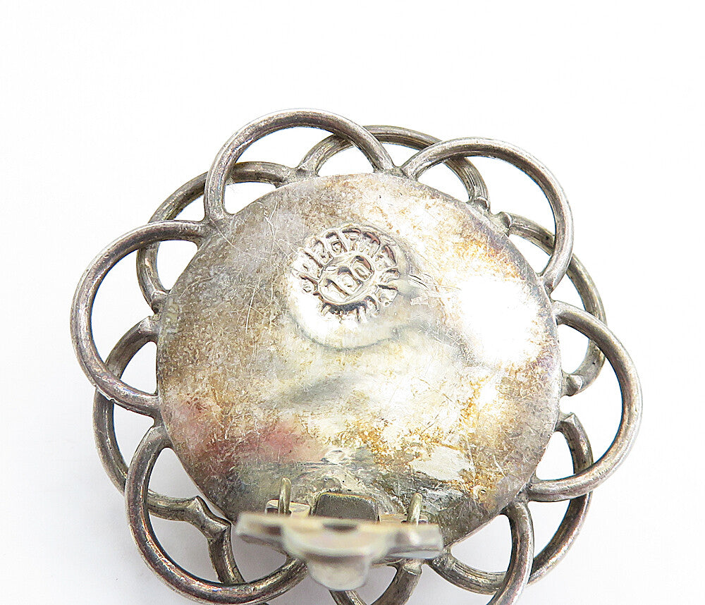 MEXICO 925 Sterling Silver  Vintage Floral Dome Non Pierce Earrings  EG2801