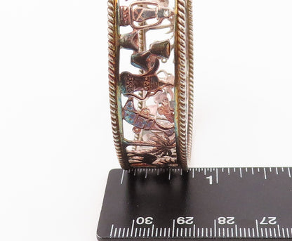 925 Sterling Silver Vintage Bracelet Solid Trible Wildlife Cutout Bangle BT10832