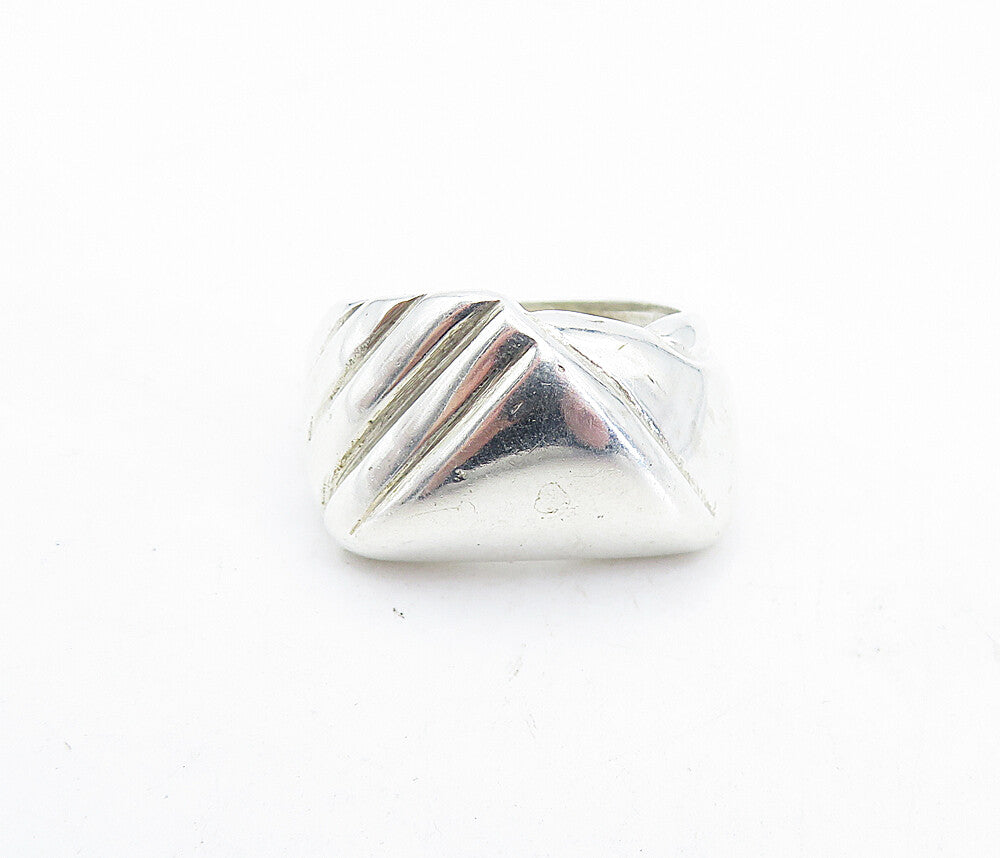 925 Sterling Silver  Vintage Modernist Shiny Fluted Band Ring Sz 7  RG5737