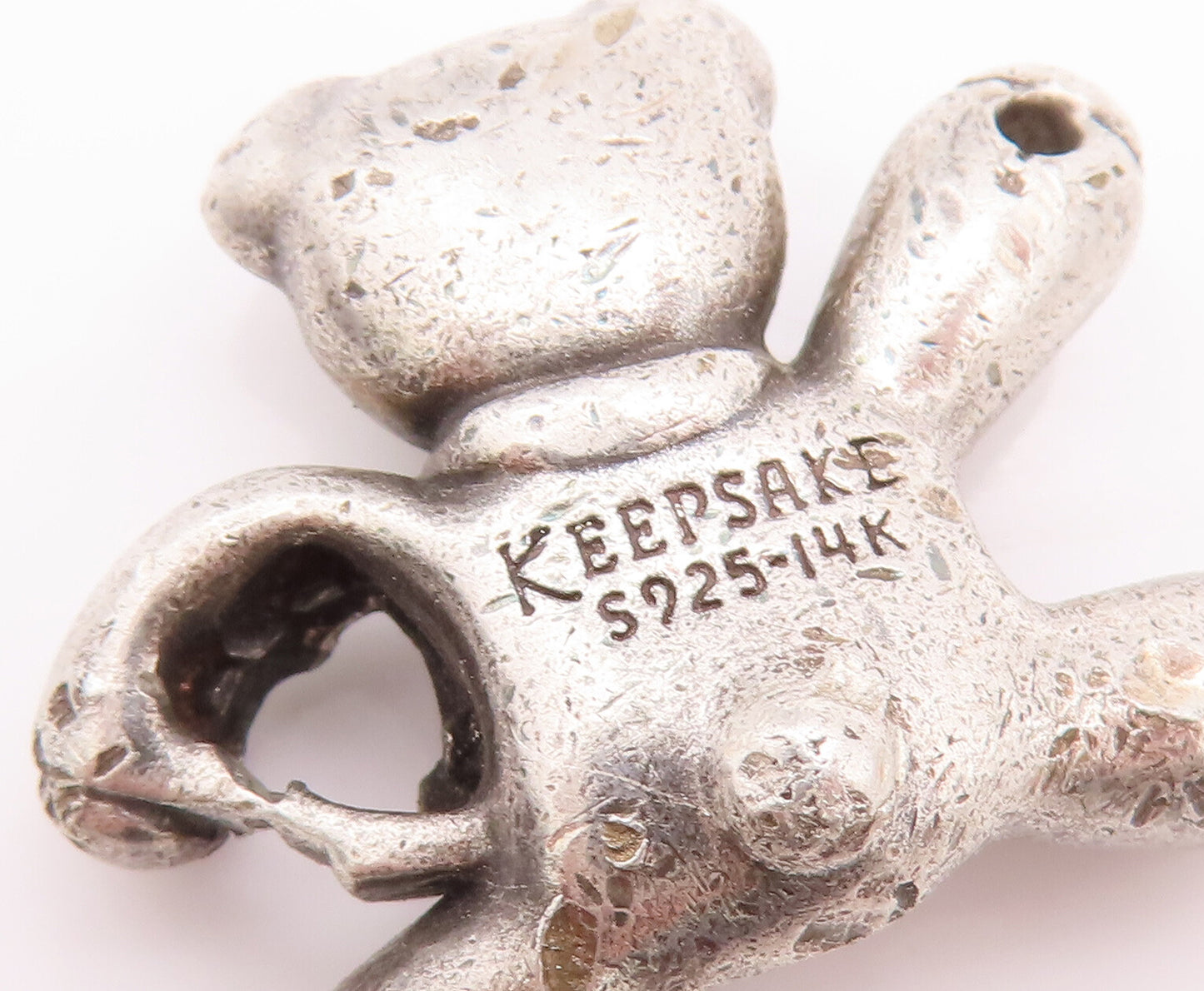 14k Gold 925 Sterling Silver Vintage Pendant KEEPSAKE Carved Teddy Bear  PT23007