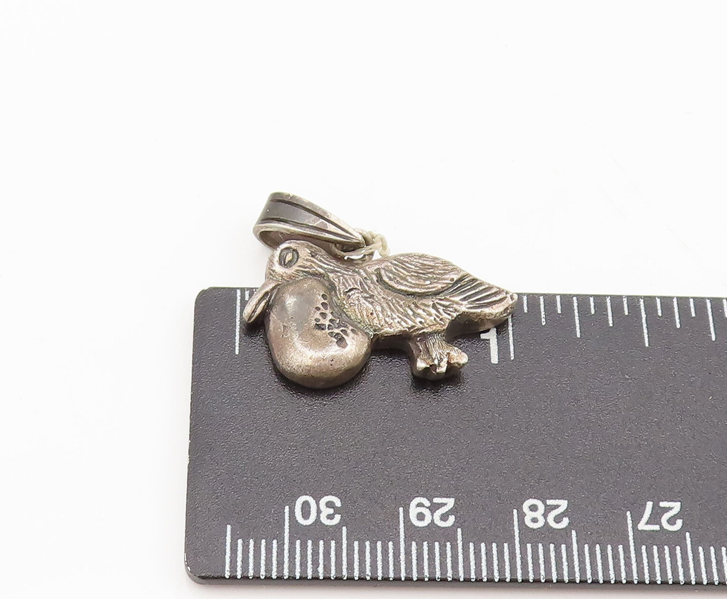 925 Sterling Silver  Vintage Carved Bird Carrying Food Solid Pendant  PT22285