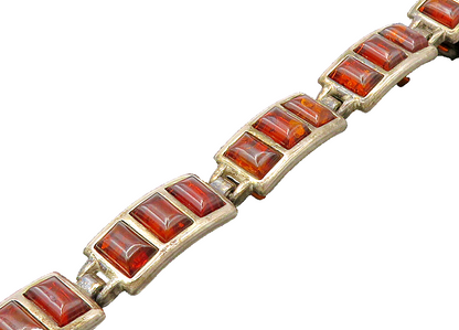 925 Sterling Silver  Vintage Amber Dark Tone Bar Link Chain Bracelet  BT8773