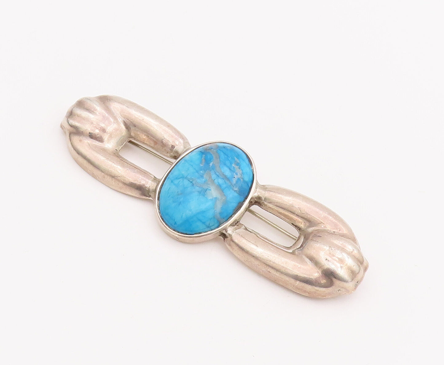 925 Sterling Silver Vintage Brooch Pin MEXICO Blue Turquoise Bow Shape  BP11011