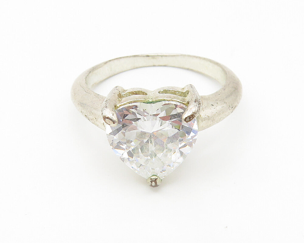 925 Sterling Silver  Cubic Zirconia Love Heart Solitaire Ring Sz 8.5  RG11035